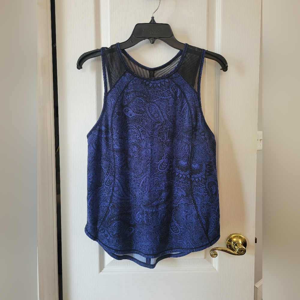 Lululemon Sculpt Tank Top Antique Paisley Sapphire Blue Black Mesh Size 4